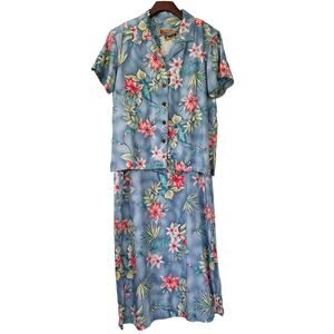 Caribbean Joe Let Go Dress Jacket Set 2 Piece Size Small Medium Blue Floral Midi